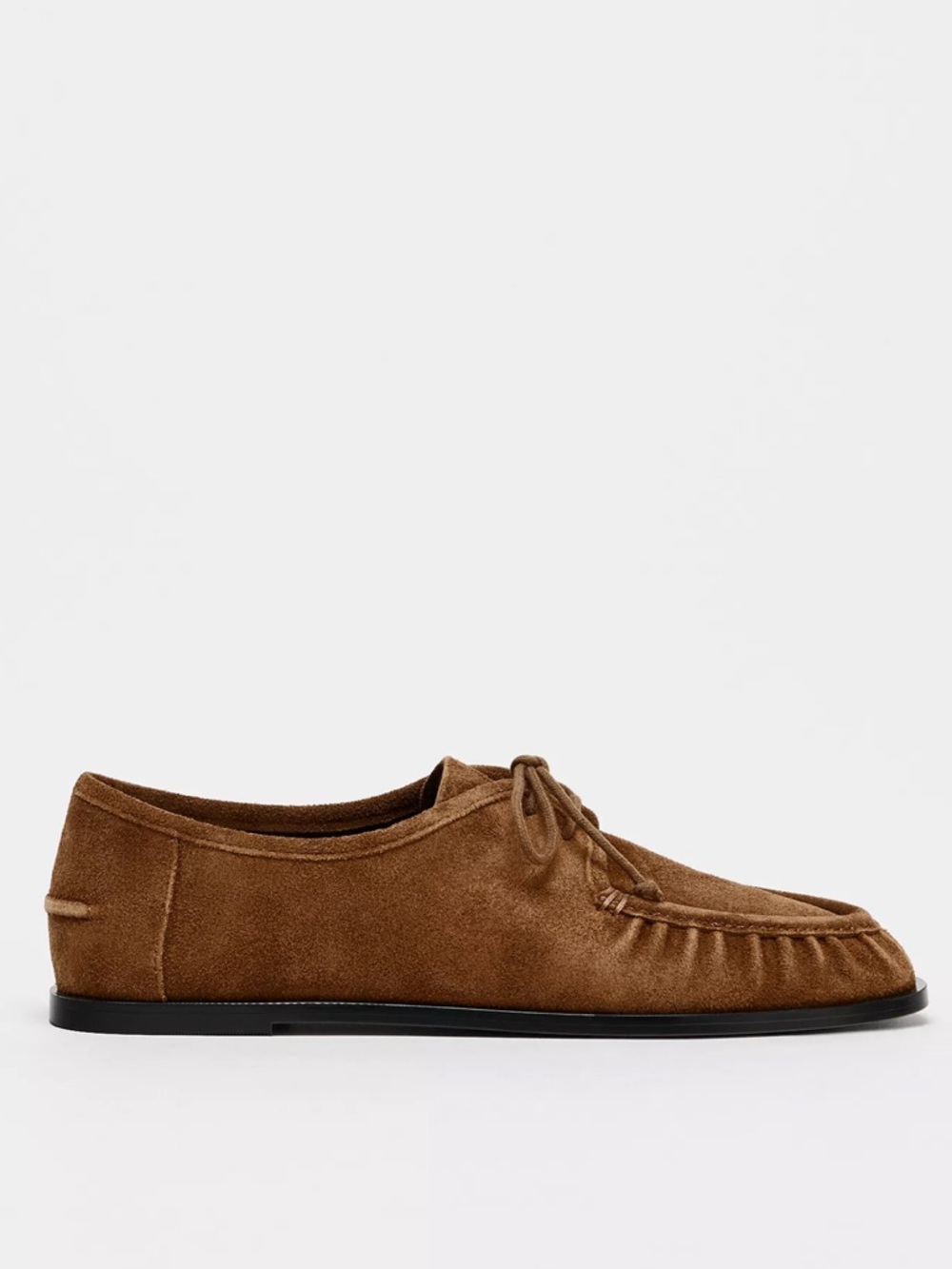 Zara Brown Suede Bow Moccasin Flats